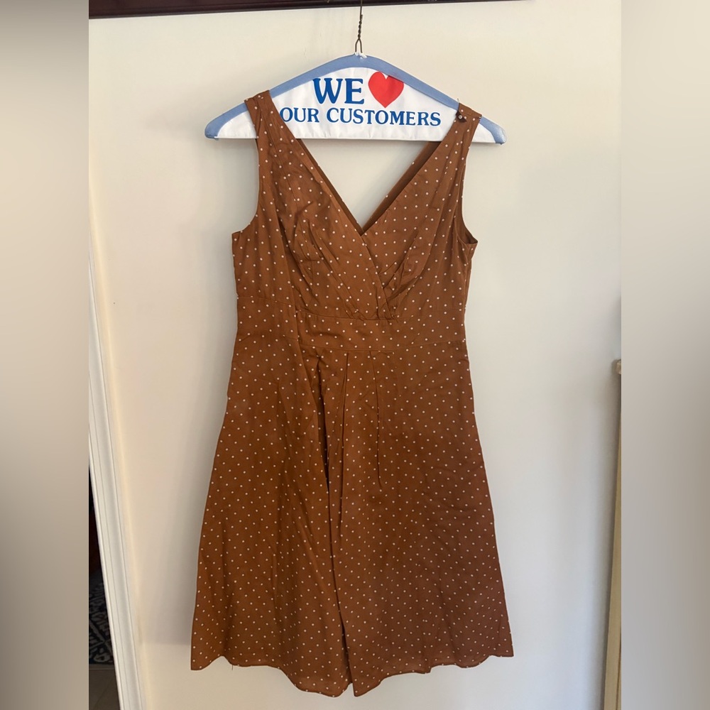 Lands' End Brown Polka Dot Midi Dress